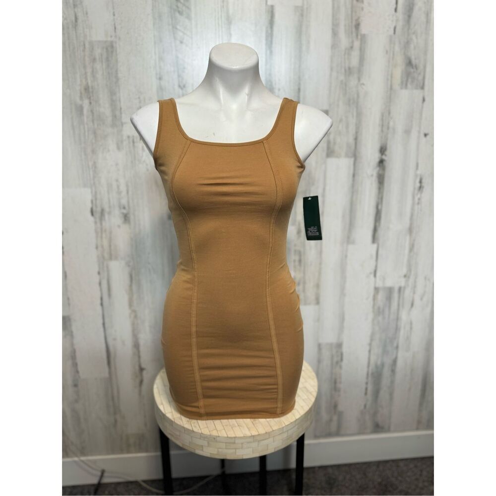 Wild Fable Camel Tan Bodycon Mini Dress Womens Extra Small XS NWT Scoop Neck